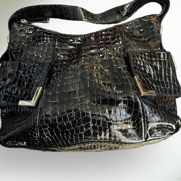 Michael Kors Embossed Croc Black Leather like New - Picture 1 of 13